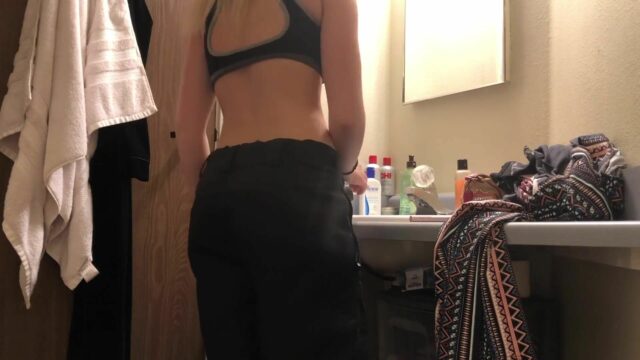 Blonde teen bathroom shower spy